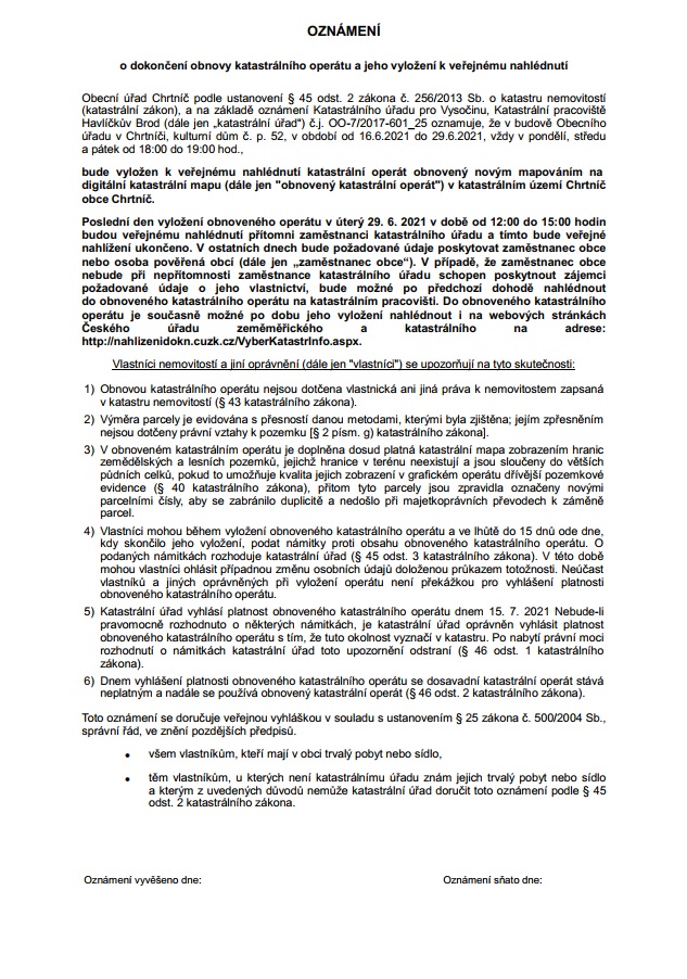 Oznámení o dokončení obnovy katastrálního operátu a jeho vyložení k veřejnému nahlédnutí.jpg
